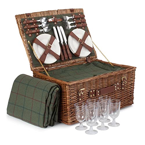Red Hamper Klassischer Picknickkorb für 6 Personen, Tweed, Grün (FH121) von Red Hamper