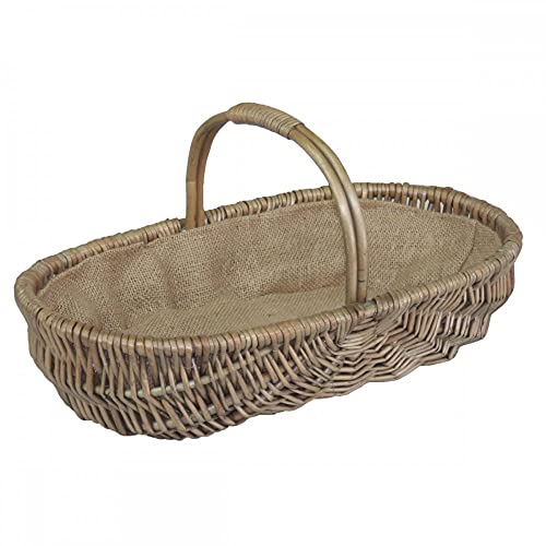Red Hamper G034/3 Großer, Flacher Gartenkorb aus Korbgeflecht, mit antikem Waschfutter von Red Hamper