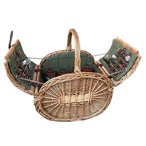 Red Hamper Oval 4 Person Grün Tweed Picknick-Korb von Red Hamper