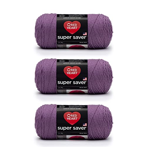 Red Heart Super Saver Medium Purple Garn – 3 Stück 198 g – Acryl – 4 Medium (Kammgarn) – 360 Meter – Stricken/Häkeln von Red Heart