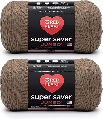 Red Heart Super Saver Jumbo Cafe Latte Garn – 2 Packungen mit 396 g – Acryl – 4 Medium (Kammgarn) – 700 Meter – Stricken/Häkeln von Red Heart