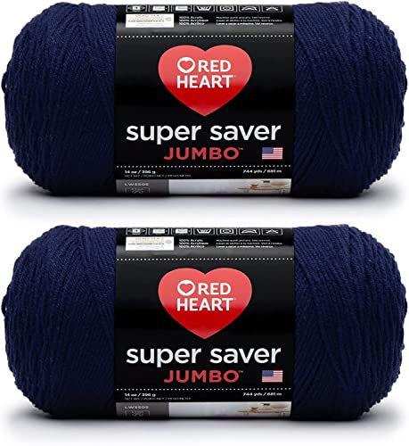 Red Heart Super Saver Jumbo-Garn, weich, Marineblau, 2 Packungen à 396 g – Acryl – 4 Medium (Kammgarn) – 700 Meter – Stricken/Häkeln von Red Heart