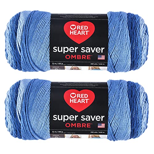 Red Heart Super Saver Jumbo True Blue Ombre Garn – 2 Packungen mit 283 g – Acryl – 4 Medium (Kamm) – 482 Meter – Stricken/Häkeln von Red Heart