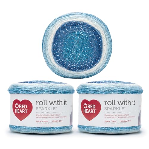 Red Heart Roll with It Sparkle Garn, Acrylmischung, Stärke 4 (Medium/Worsted), 513 m, Stricken/Häkeln, Kristall, 3er-Pack à 150 g von Red Heart