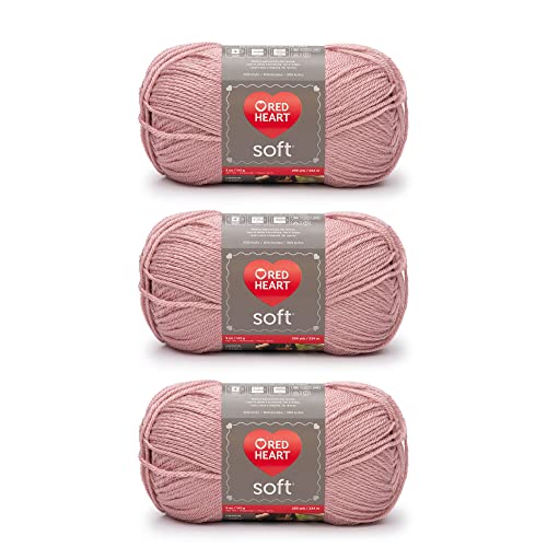 Red Heart Soft Rose Blush Garn, 3er-Pack, 141 g pro Stück, Acryl, mittlere Stärke (Worsted), 250 Meter – zum Stricken und Häkeln von Red Heart
