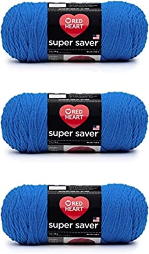 Red Heart Super Saver Delfter Blue Garn – 3 Stück 198 g – Acryl – 4 Medium (Kammgarn) – 360 Meter – Stricken/Häkeln von Red Heart