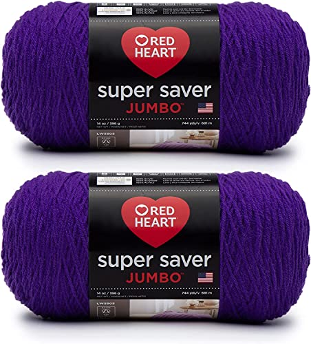 Red Heart Super Saver Jumbo Garn, Acryl, Stärke 4 Mittel (Worsted), 680,1 m, Stricken/Häkeln, Amethyst, 2er-Pack à 396 g von Red Heart