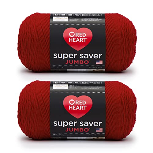 Red Heart Super Saver Jumbo-Garn, Kirschrot, 2 Packungen mit 396 g – Acryl – 4 Medium (Kammgarn) – 700 Meter – Stricken/Häkeln von Red Heart