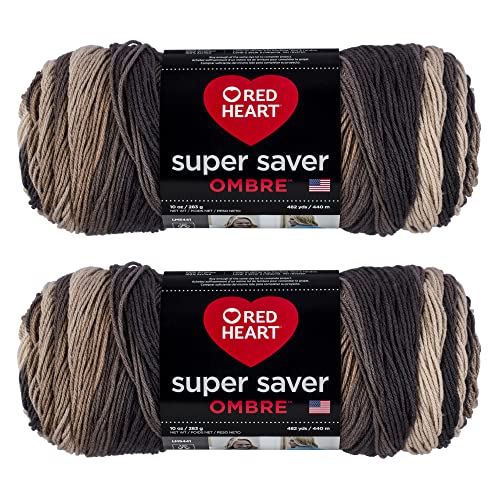 Red Heart Super Saver Jumbo-Hickory-Ombré-Garn, Acryl, 4 Medium (Kammgarn), 482 Meter, 2 Stück von Red Heart