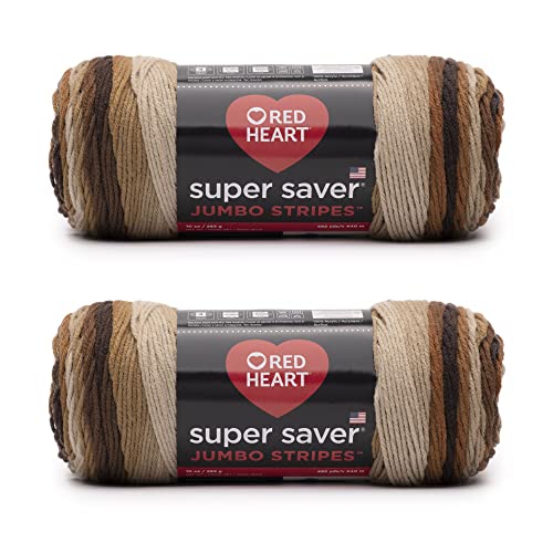 Red Heart Super Saver Jumbo Latte Stripe Garn – 2 Packungen mit 283 g – Acryl – 4 Medium (Kammgarn) – 480 Meter – Stricken/Häkeln von Red Heart