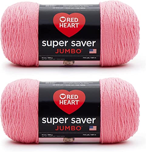 Red Heart Super Saver Jumbo Perfect Pink Garn – 2 Packungen mit 396 g – Acryl – 4 Medium (Kamm) – 740 Meter – Stricken/Häkeln von Red Heart