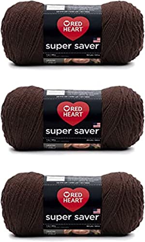 Red Heart Super Saver Kaffee-Garn – 3 Stück 198 g – Acryl – 4 Medium (Kammgarn) – 360 Meter – Stricken/Häkeln von Red Heart