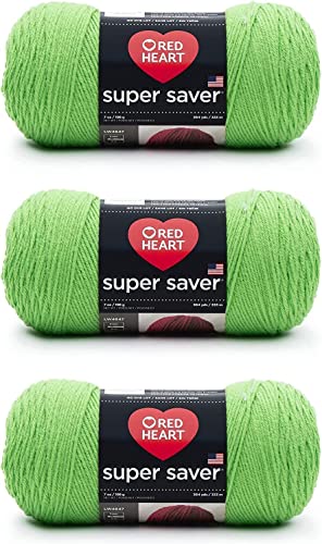 Red Heart Super Saver, 3er-Pack, 198 gr, Acryl, 4 Medium (Kammgarn), 330 m, für Stricken/Häkeln, Frühlings grünes Garn von Red Heart