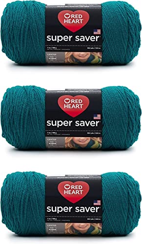 Red Heart Super Saver echtes Blaugrün-Garn, 3 Packungen mit 198 g, Acryl, 4 Medium (Kammgarn), 360 Meter – Stricken/Häkeln von Red Heart