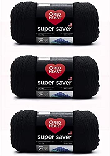 Red Heart Super Saver schwarzes Garn – 3 Stück 198 g – Acryl – 4 Medium (Kammgarn) – 360 Meter – Stricken/Häkeln von Red Heart