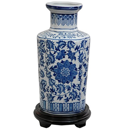 Oriental Furniture 12" Floral Blue & White Porcelain Vase von Red Lantern