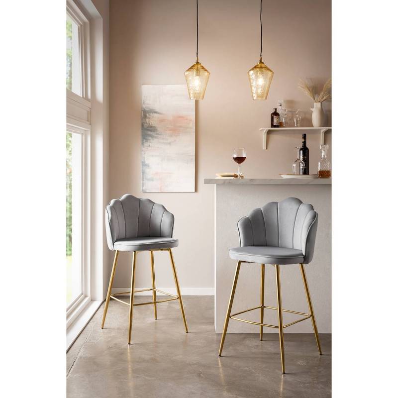 home24 Barstuhl Zelda (2er-Set) 52 x 100 x 54cm Hellgrau von home24