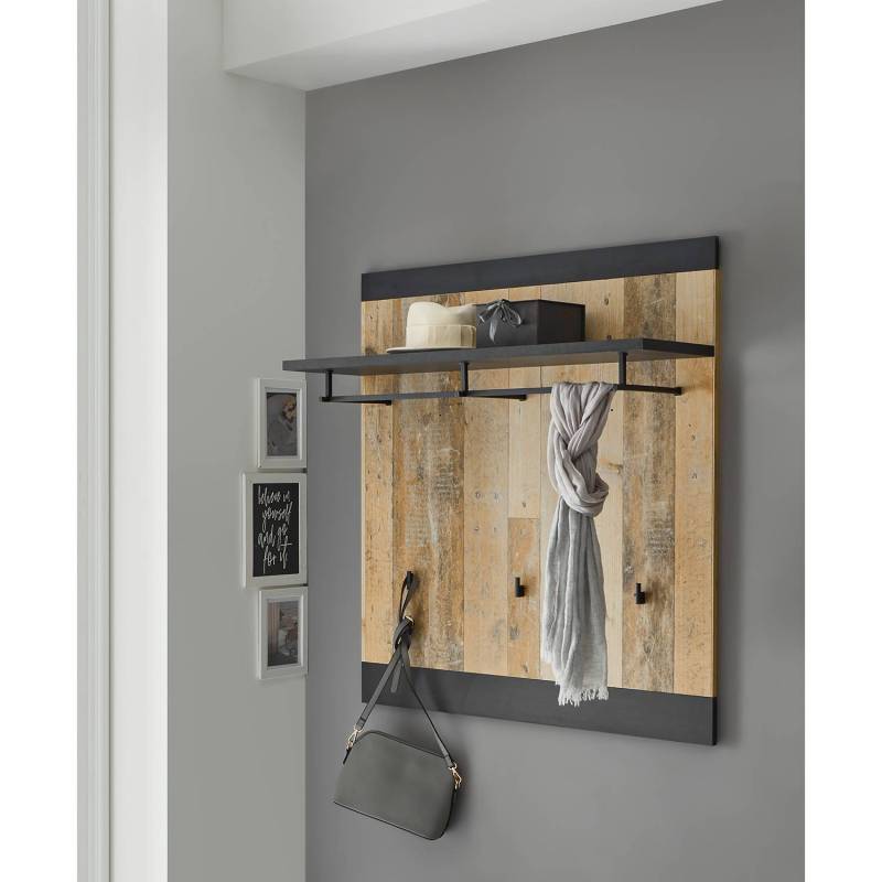 home24 Garderobenpaneel 92 x 100 x 26cm Braun/Eiche Dekor von home24