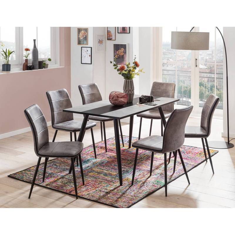 home24 Polsterstuhl Plemy 2er-Set 44 x 87 x 57cm Grau/Grau von home24