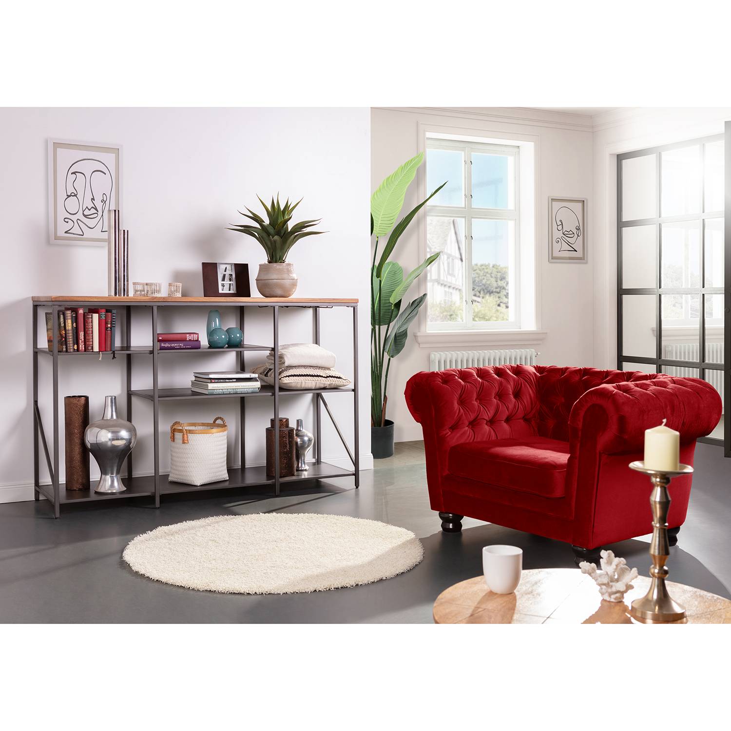 Red Living Sessel Baille Rot Microfaser 130x79x93 cm (BxHxT) von Red Living