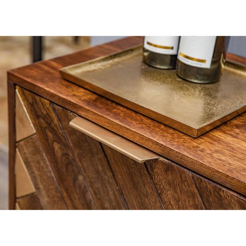 home24 TV-Lowboard Nook Front & Korpus: Massivholz Mango, gebeizt & lackiert Absetzung, Griffe & Gestell: Eisen, lackiert Braun 120 x 60 x 42cm von home24