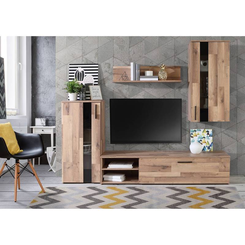 home24 Wohnwand Tilsit 4-teilig Spanplatte, foliert Braun 213 x 184 x 41cm von home24