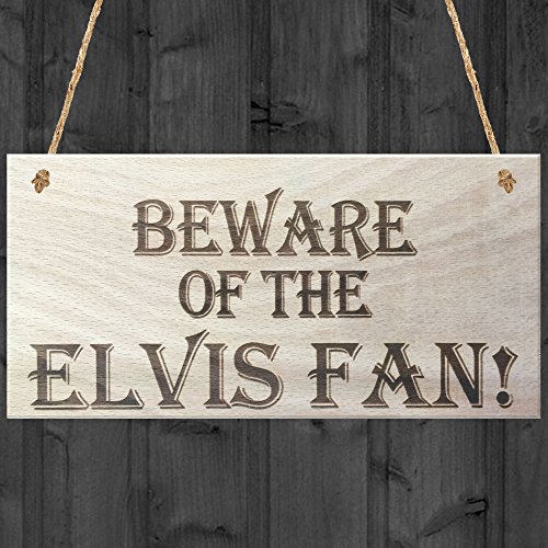 Rot Ocean Beware of The Elvis Fan Neuheit Schild zum Aufhängen Shabby Chic Holz Schild Geschenk, braun von RED OCEAN
