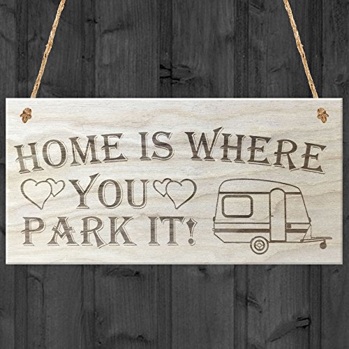 Rot Ocean Home is Where You Park it Caravan Love Herzen aus Holz Hängeschild. Plaque, Holz, braun von RED OCEAN