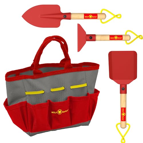 Red Tool Box SGH007-04-W Spielzeug 4-teiliges Gartenset mit Gartentasche, Schaufel, Harke und Forke für Kinder, im Wolf-Garten-Design von Red Tool Box