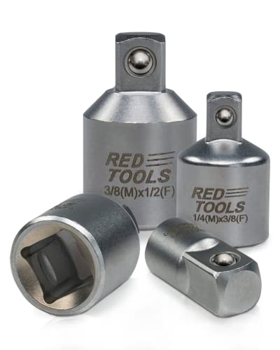 Red Tools Adapter-Set - Stecknuss-Adapter für Ratschen - sehr fest sitzende Steckschlüssel-Aufsätze für Akkuschrauber & Bohrmaschine - 4-teilig von Red Tools