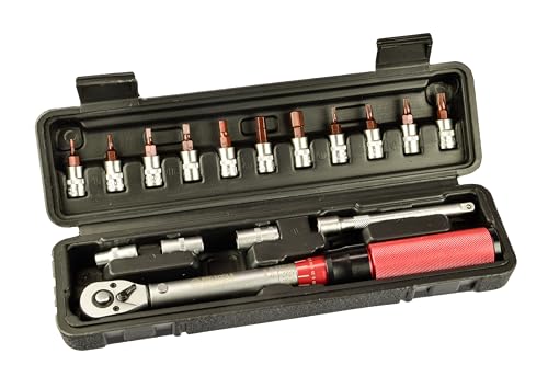 Red Tools Drehmomentschlüssel mit Zubehör - 5-25 Nm 1/4 Zoll Antrieb - Radmutternschlüssel für Auto, Fahrrad, Motorrad von Red Tools