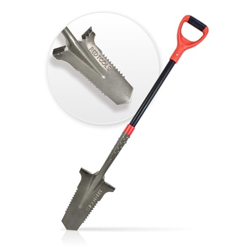 Red Tools Gärtnerspaten Power Head - Spaten mit Wurzelsäge - 115cm - hochwertiges Spatenblatt für steinige & Harte Böden - mit Trittkante und bequemem Soft-Touch-Griff (Grau) von Red Tools
