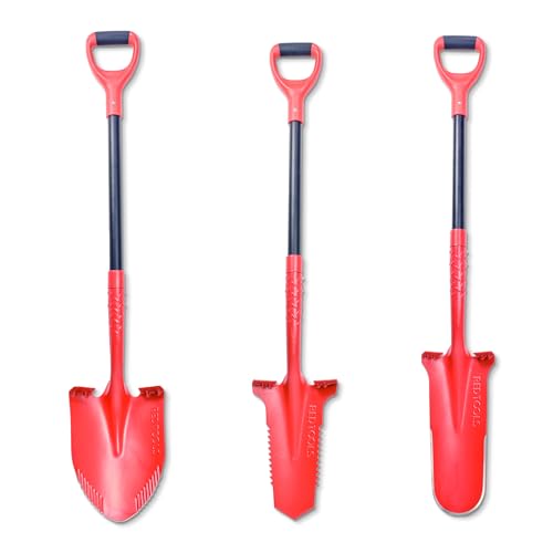Red Tools Profi Spaten Set - Robustes Garten Werkzeug inkl. Gärtnerspaten mit Wurzelsäge, Drainagespaten und Schaufel - für alle Gartenprojekte geeignet (Rot) von Red Tools