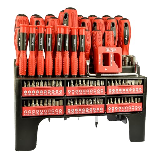 Red Tools Schraubendreher- und Bit-Set XXL - 101 teilig - Winkel- und Präzisionsschraubendreher - inkl. Stecknüsse - PZ,PH,T, Vierkant, Innensechskant u.v.m. von Red Tools