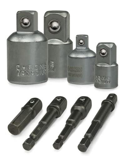 Red Tools Stecknuss-Adapter Set & Kombi-Adapter für Ratsche - Sechskant Nuss-Set für Akkuschrauber & Akku-Bohrer - Steckschlüssel-Aufsätze - 8-teilig von Red Tools