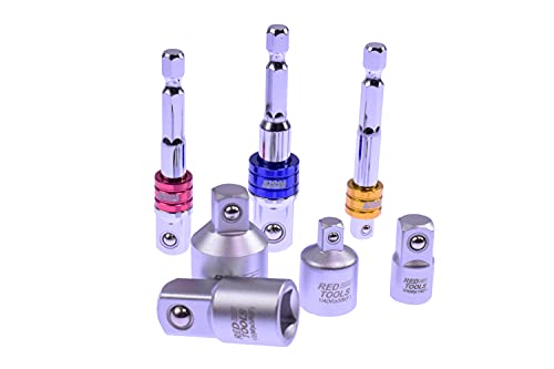 Red Tools Stecknuss-Adapter Set & Kombi-Adapter für Ratsche - Sechskant Nuss-Set für Akkuschrauber & Akku-Bohrer - Steckschlüssel-Aufsätze - 7-teilig von Red Tools