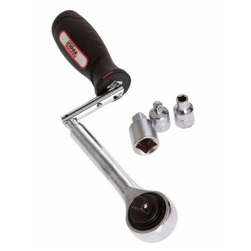Red Tools Ratsche Knarre 3/8" inkl. 3 Adaptern; Bitaufnahme, 1/2" und 1/4"; Winkeleinstellung durch angebrachte Gelenke, Drehgriff, Umschaltknarre, feinverzahnt, rutschfest RT20165 Red Tools Ratsche Knarre 3/8" inkl. 3 Adaptern; Bitaufnahme, 1/2" und 1/4"; Winkeleinstellung durch angebrachte Gelenke, Drehgriff, Umschaltknarre, feinverzahnt, rutschfest RT20165 von Red Tools