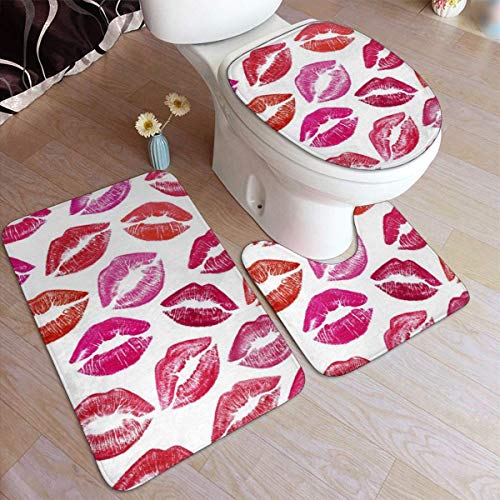 RedBeans Anti-Rutsch-Badteppich-Set, 3-teilig, Flanell-Badezimmerteppich, glamouröse Lippen, weicher WC-Vorleger von RedBeans