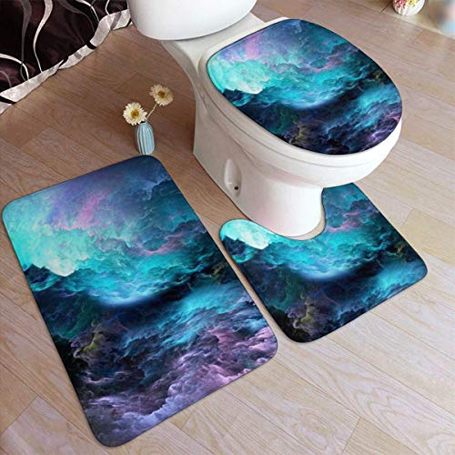 RedBeans Anti-Rutsch-Badvorleger, 3-teiliges Set, wunderschönes Blau und Violett, Galaxy Soft WC-Vorleger Set von RedBeans