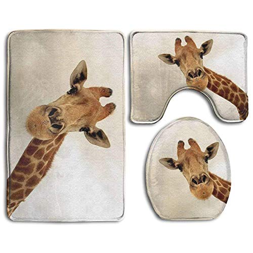 RedBeans Badvorleger, 3-teiliges Set, Giraffe, Flanell, rutschfest, Toilettensitzbezug-Set, große Konturmatte, Deckelbezug für Herren und Damen von RedBeans