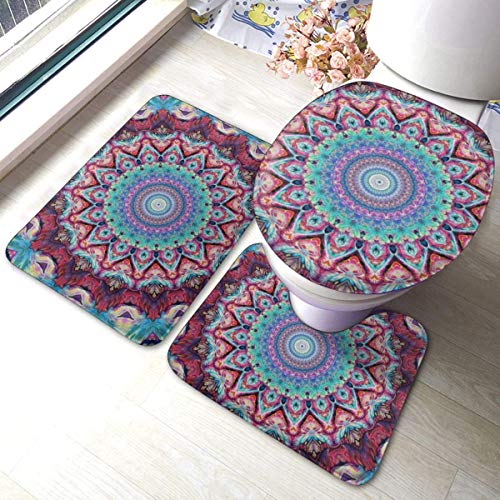 RedBeans rutschfeste Badematte, 3-teiliges Flanell-Badezimmerteppich-Set, Hippie-Mandala, Bohemian-Stil, weicher WC-Vorleger von RedBeans