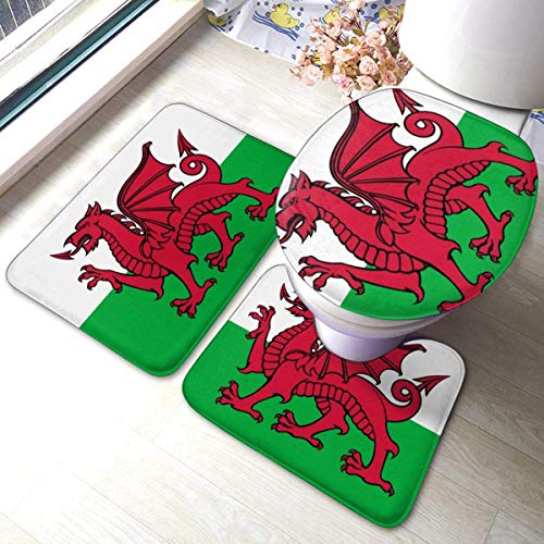 RedBeans rutschfeste Badematte, 3-teiliges Flanell-Badezimmerteppich-Set, Walisischer Drache, weicher WC-Vorleger von RedBeans