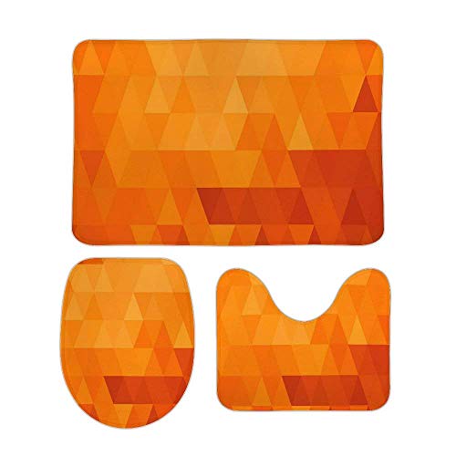 RedBeans rutschfeste Badematte, 3-teiliges Flanell-Badezimmerteppich-Set, gebranntes Orange, dreieckige Mosaik, schattige Formen und Muster, weicher WC-Vorleger von RedBeans