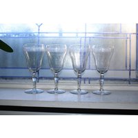 4 Art Deco Geätztes Glas Weingläser Vintage 1920Er Jahre von RedRiverAntiques