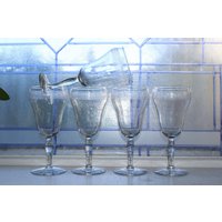 5 Art Deco Geätztes Glas Weingläser Vintage 1920Er Jahre von RedRiverAntiques