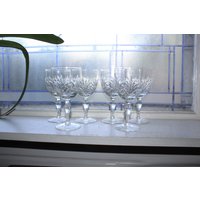 6 Vintage Elegante Geschliffene Kristall Weingläser von RedRiverAntiques