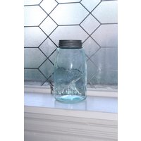 Antike Das Einmachglas Blue Quart Mit Zinc Deckel 1800 von RedRiverAntiques