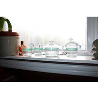 Antike Eapg Glas Tischset Gewölbte Butterdose Milchkännchen Zucker Löffel von RedRiverAntiques