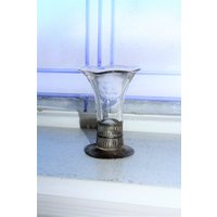 Antike Silberplatte Und Geschliffene Glas Vase von RedRiverAntiques