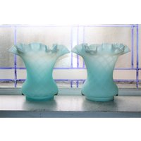 Große Fenton Blue Diamond Quilted Vasen Paar Satin Glas von RedRiverAntiques